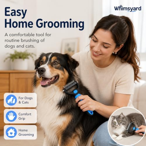 Dog Brush, Universal Pet Detangling Comb for Dogs, Double-Sided Undercoat Rake Deshedding Brush for Long-Haired Pets (2pcs S&L Blue-black)