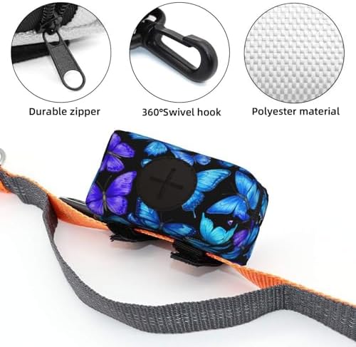 Pet Waste Bag Carrier Blue Butterflies, Durable Dog Poop Bag Holder for Leash and Collar