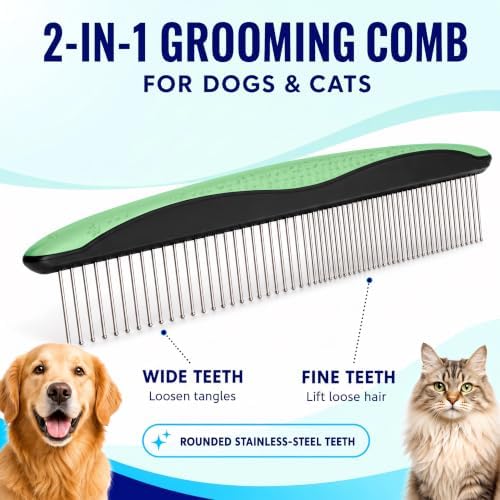 Pat Your Pet Deshedding Brush & Metal Comb Grooming Combo for Cats & Dogs