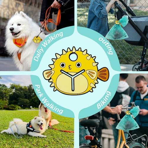 YUCHIYA Silicon Dog Waste Bag Holder - Hands-free Poop Bag Dispenser for Leashes - Blowfish