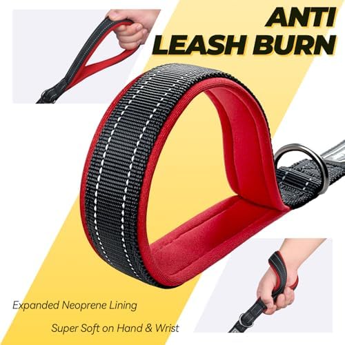 VIVAGLORY Double Handle Dog Leash Twingrip, 4ft x 1in, Black-Carabiner