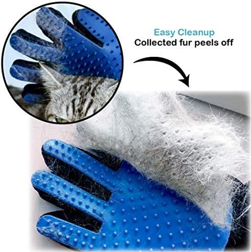 Pets First Dog Grooming Gloves Best Professional Deshedding, Brushing, Cleaning Mitt Tool for Small, Medium or Large Dogs & Cats. Fur & Hair Remover. Prevents Matted Coats. Soft Rubber Bristle Brush