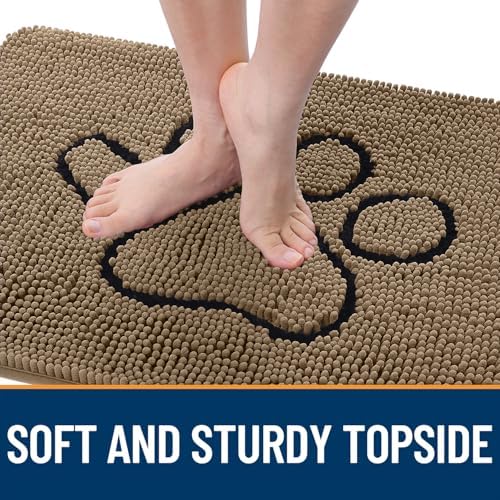 OLANLY Dog Door Mat for Muddy Paws 30x20, Paw Print Design Chenille Mud Mat