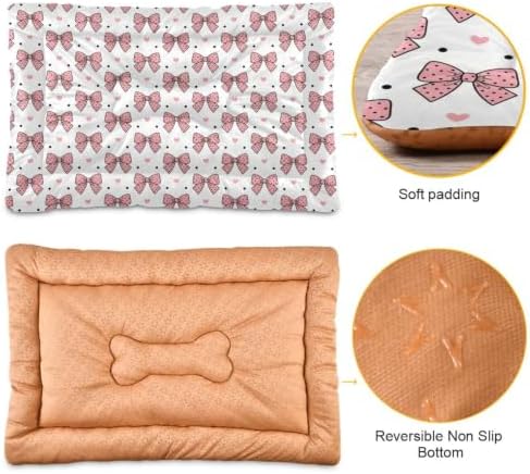 Pink Bows Dog Bed Crate Pad, Multi-Purpose Pet Mat for Crate and Car, Silicone Dotted Anti-Slip Base Couch Protector, Washable One-Piece Puppy Sleeping Pad, 36x24 inch
