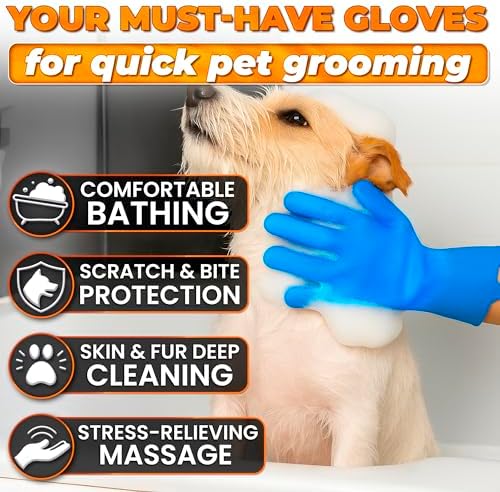 2-in-1 Cat and Dog Shampoo Gloves with 3000 Soft Silicone Bristles (Blue)