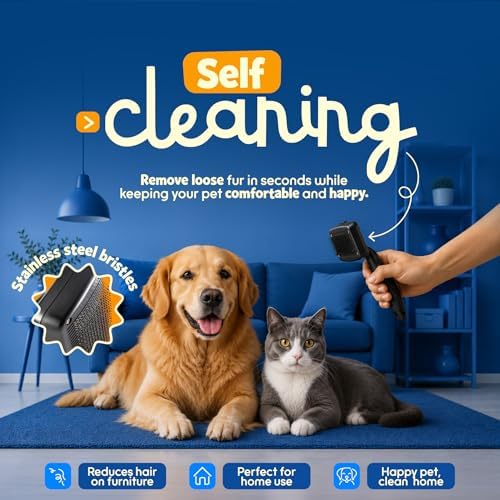 Be Best Pets Slicker Brush for Dogs & Cats - Self-Cleaning, Shedding Tool