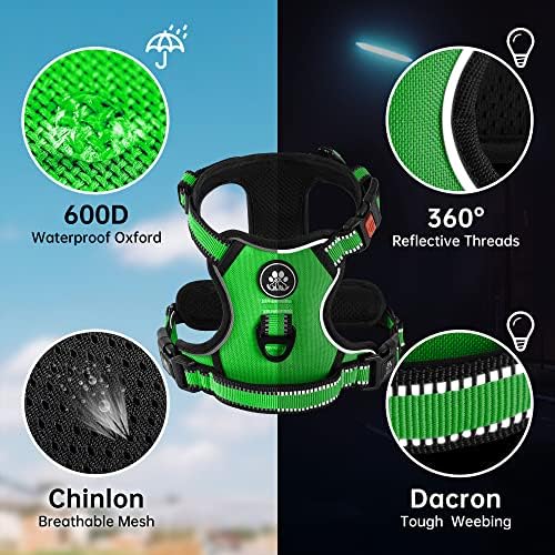 NESTROAD No Pull Dog Harness,Adjustable Oxford Dog Vest Harness with Leash,Reflective No-Choke Pet Harness with Easy Control Soft Handle for Large Dogs(Large,FluorescentGreen)