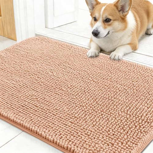 OLANLY Dog Door Mat for Muddy Paws 30x17, Super Absorbent Chenille Mud Mat