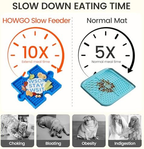HowGo Puzzle Slow Feeder Lick Mat for Dogs and Cats, 38+ Suction Cups|Non-Slip Heavy Duty Maze Enrichment Blow BPA-Free Silicone|Reduce Boredom Anxiety Free Combination (2PCs, Blue&Yellow)