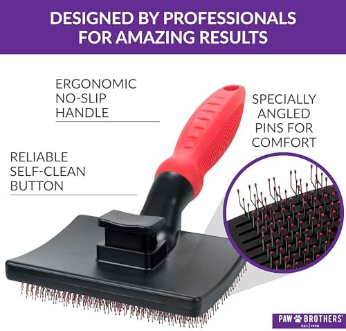 Paw Brothers Self Cleaning Slicker Brush for Dogs and Cats, Dog Brush for Shedding, Slicker Comb for Long Short Haired Pets, Deshedding, Cat Grooming Tool, Large