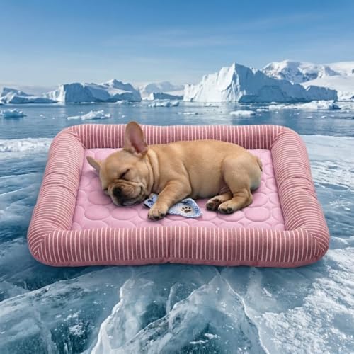 Dog Cooling Mat for Summer, Self Cooling Ice Silk Pet Bed Mat for Crate, Sofa & Car Seats, Breathable Washable Pressure Activated Cool Pad for Small, Medium, Large Dogs and Cats (Pink Mat, Small)