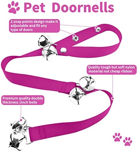2 Pack Dog Doorbells, Pet Training Bells for Go Outside Potty Training and Communication Device Large Loud Dog Bell Cat Puppy Interactive Toys Adjustable Strap Door Bell (Purple)