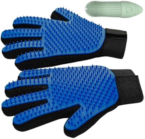 Pet Hair Removal Glove for Dogs & Cats, Pet Grooming Glove – 2-in-1 Deshedding & Massage Mitt – Soft Silicone Tips – Left & Right Hand Set + Bonus Detail Tool