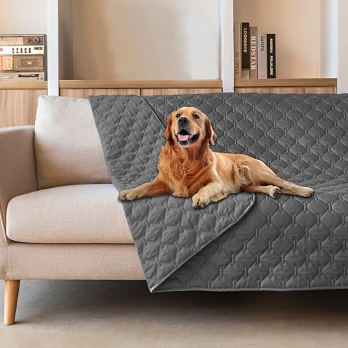 gogobunny 3X Stronger Waterproof Pet Blanket, Scratch Proof Furniture Protector for Dogs Cats, Reversible Cover 82x102 Inch, Dark Grey