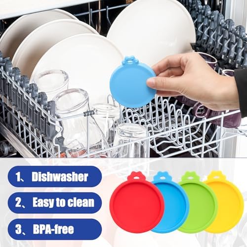 4Pcs 3 oz Cat Food Can Lids (Green+Red+Yellow+Sky Blue)