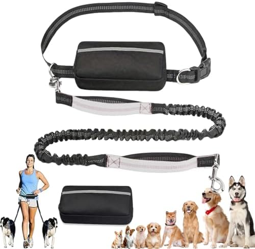 Upliftjoys Dog Leash, Upliftjoys Hands Free Dog Leash with Zipper Pouch, Retractable Waist Leashes with Double Padded Handles for Dogs Walking Jogging Running (Silver,Single Rope)