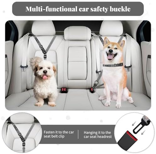 Heavy Duty Multifunctional Hands Free Dog Leash - Adjustable, Reflective Stitches, Car Safety Buckle, Waist Leash for Dog Walking, Running, Hiking - 5-7FT