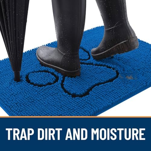 OLANLY Dog Door Mat for Muddy Paws 30x20, Paw Print Design Chenille Mud Mat