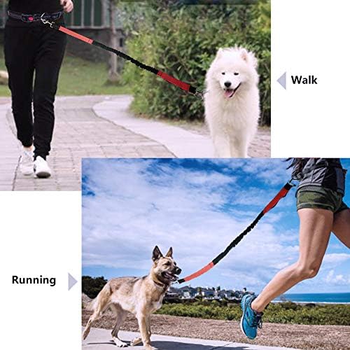 Retractable Hands Free Dog Leash for Running Walking Training Hiking,Bungee Waist Leash Adjustable Waist Belt Reflective Stitching Leash Shock Absorbing for Puppy, Small & Medium Dogs