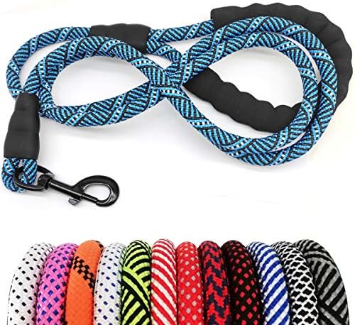 MayPaw Heavy Duty Rope Dog Leash, 3/4/5/6/7/8/10/12/15 FT Nylon Pet Leash, Soft Padded Handle Thick Lead Leashes for Large Medium Dogs (Blue Black, 1/2" * 10')
