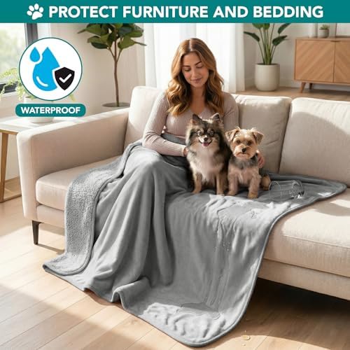 PetAmi Waterproof Dog Blanket Puppy Cat Large Couch Cover, 40x60 Light Grey