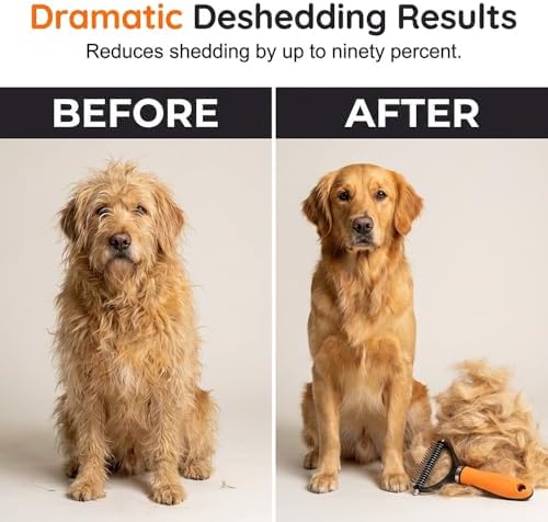 2026 New Double Sided Dematting Comb, Pet Grooming Brush for Cats & Dogs, Double-Sided Undercoat Rake for dogs, Durable Dematting Tool for Long Thick Haired Pets (Orange)