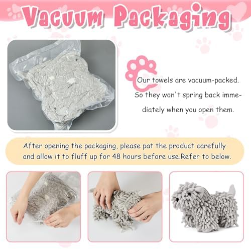 Tegeme 2 Pcs Chenille Dog Hand Towel, Grey, Standing Dog