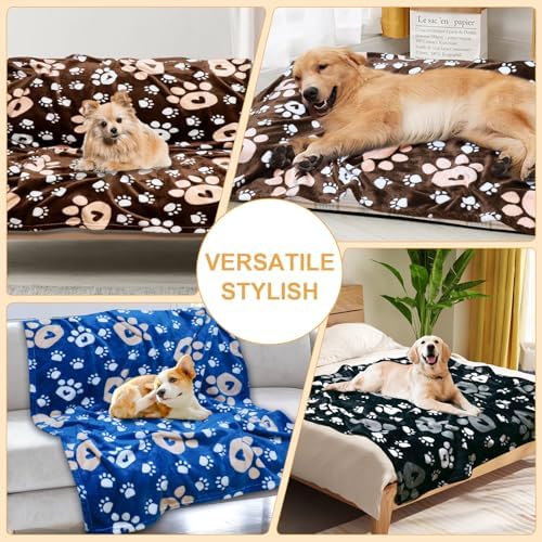 3 Pack Blanket for Large Dogs Soft Reversible Cute Paw 40"x31"