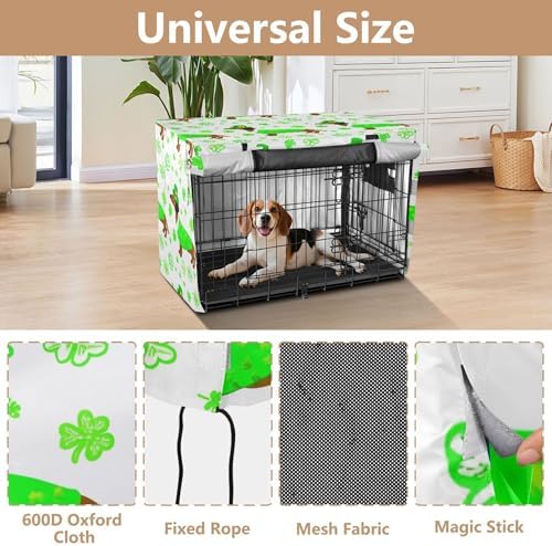 Kigai St. Patrick Dogs Dog Crate Cover Oxford Fabric Windproof Waterproof Kennel Cover with Breathable Mesh & Roll-Up Panels, Fit for 41 in Cage, Washable