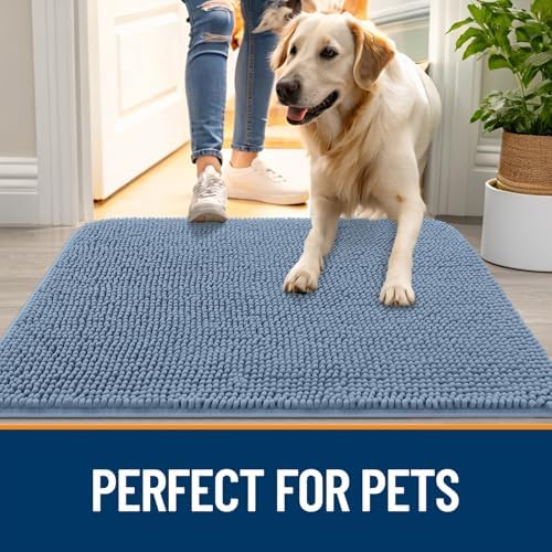 OLANLY Dog Door Mat for Muddy Paws 24x16, Super Absorbent Chenille Mud Mat