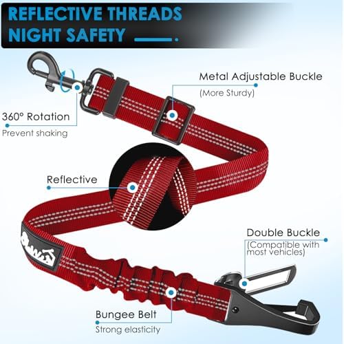 Lukovee Dog Seat Belt, 2 Pack, 3-in-1 Headrest & Seatbelt Clip & Latch
