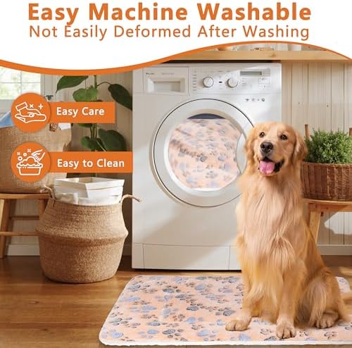 Dog Bed Mat,Soft Dog Kennel Pad with Cute Pattern (Orange Paw, XL)