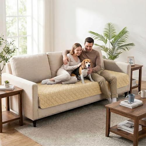 FunFurry Waterproof Dog Blanket, Couch Cover for Dogs Washable, Reversible Dog Bed Cover, Couch Furniture Protector. (Dark＆Light Beige, 30 X 70 Inch - 1 Pack)