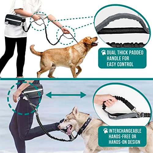 PetAmi Hands Free Dog Leash Waist Belt Bag Fanny Pack, Single, Black