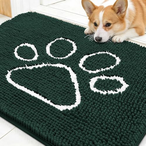 OLANLY Dog Door Mat for Muddy Paws 30x20, Paw Print Design Chenille Mud Mat