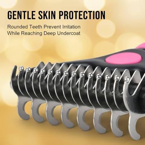 Sakerplus Double-Sided Pet Grooming Rake,Dematting Undercoat Rake for Dogs and Cats, 2-in-1 Dematting Comb, Pet Grooming Rake for Long Hair Pets (Pink, small)
