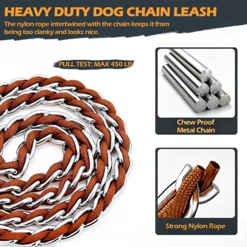 Chain Dog Leash, Bite-Proof Metal Leash, with Padded Handle