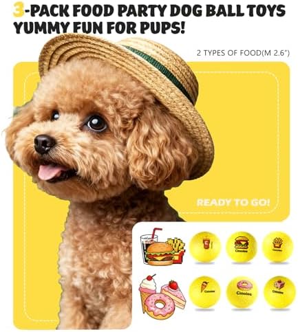 Dog Balls Tennis Balls for Dogs, Interactive Dog Toys for Aggressive Chewers, Dog Toy to Keep Them Busy, Puppy Chew Toys for Teething, Durable Dog Ball for Medium Small (Dessert-2.6")