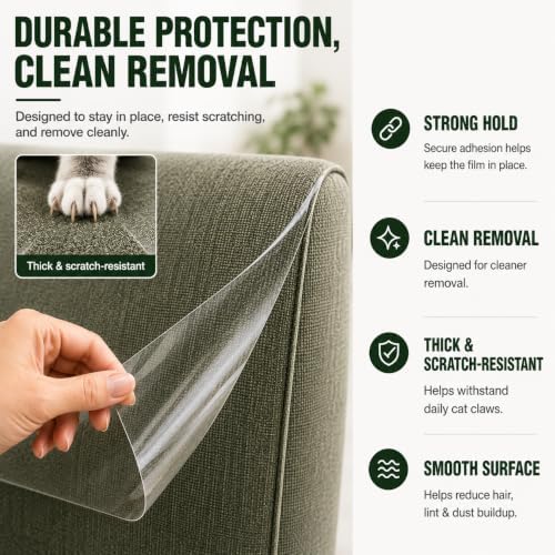 197"x17" Clear Cat Scratch Furniture Protector Roll - Heavy Duty Single-Sided Self Adhesive Tape for Sofa Corner & Couch - Pet Friendly Furniture Guards from Cat Claws