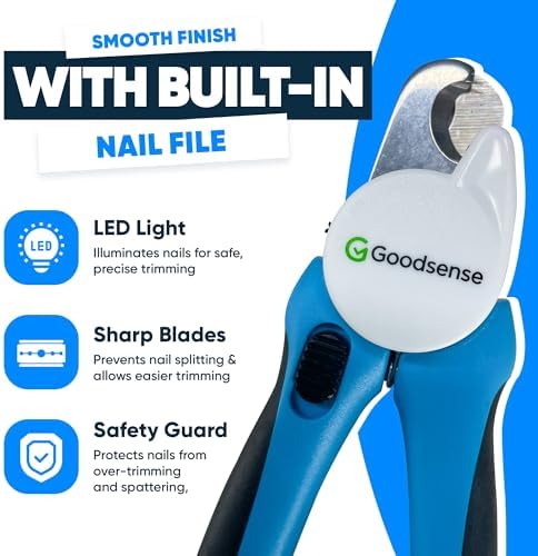 Dog Nail Clippers with LED Light – Safety Guard, Sharp Blades, Nail File Included – for Dogs, Cats & Small Pets