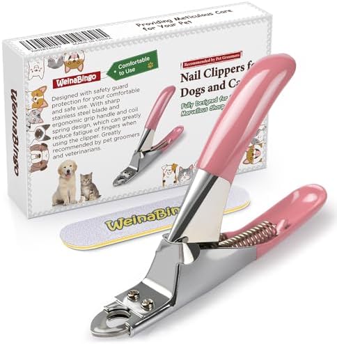 Dog Cat Pets Nail Clippers, Professional Pets Claw Trimmer with Free Nail File, Sharp Stainless Steel Blade, Sturdy Non Slip Handles - for Safe, Professional at Home Grooming