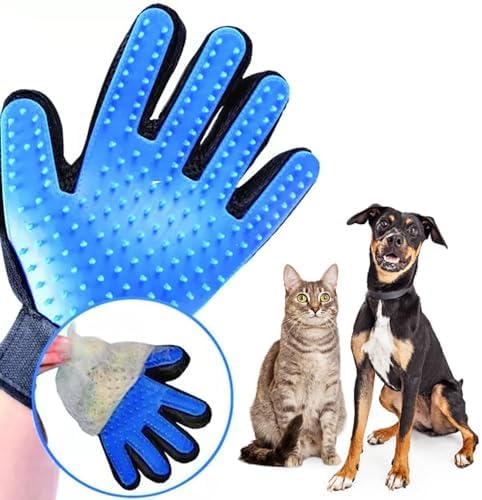 Pet Cleaning Brush Glove Pet grooming Massage gloves Perfect hair remover election commendable Brush Glove, a pair left and right hand, Blue