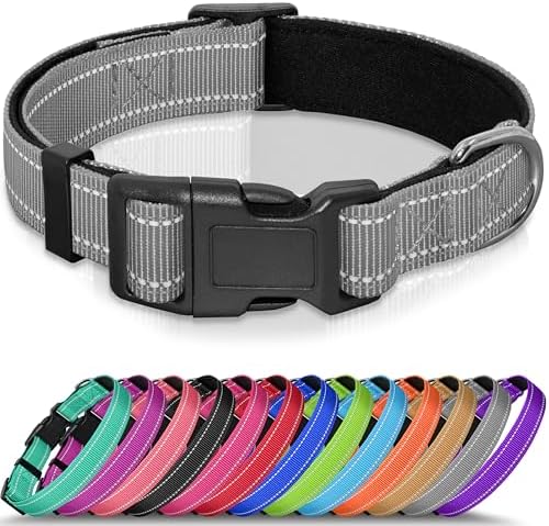 Seyezo Reflective Dog Collar, Soft Neoprene Padded Collar(Gray, XL)