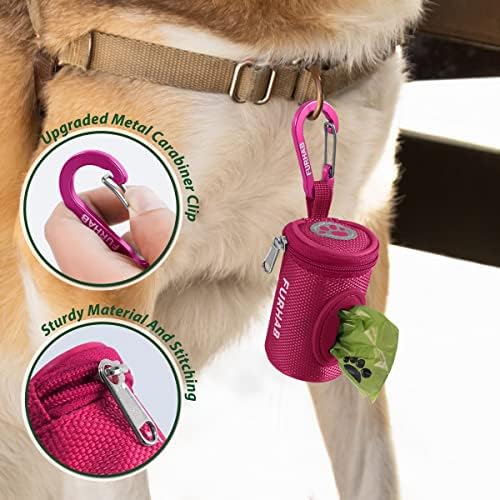FURHAB Dog Poop Bag Holder for Leash with Carabiner Clip Soft Fabric