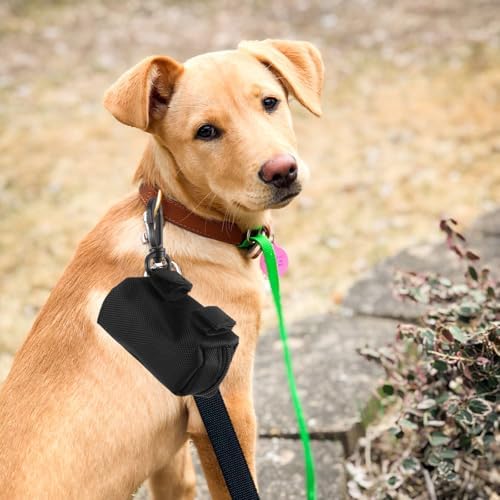 Portable Pet Waste Bag Dispenser Waist Pack, Oxford Cloth Outdoor Dog Poop Bag Holder with Storage Pocket, Black, Hands-free for Walking and Travel