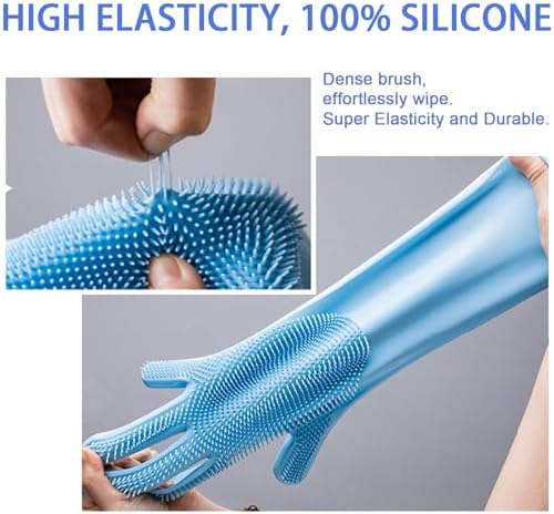 Pet Grooming Gloves & Dog Bath Brush - 2-in-1 Grooming Gloves for Dog, Silicone Cat Brush Glove for Hair Removal, Massage & Bathing, Heat Resistant & Non-Slip (Grey/Blue)