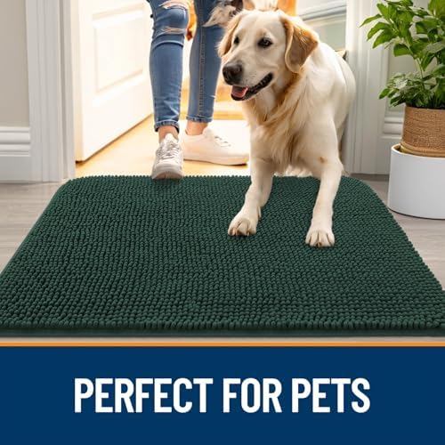 OLANLY Dog Door Mat for Muddy Paws 44x24, Super Absorbent Chenille Mud Mat