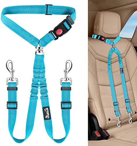 Lukovee Double Dog Car Seat Belt, No Tangle Headrest Restraint