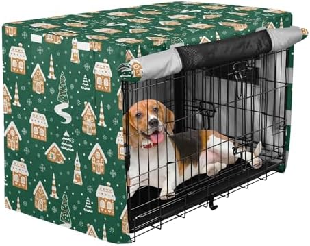 Kigai Winter House Dog Crate Cover Oxford Fabric Windproof Waterproof Kennel Cover with Breathable Mesh & Roll-Up Panels, Fit for 35 in Cage, Washable