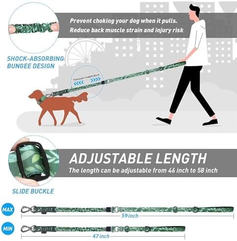Hotsky Tactical Bungee Shock Absorbing No Pull Dog Leash,Leaves,4-6FT